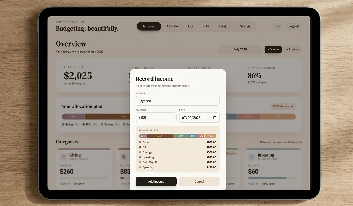 Planning a budget on an iPad